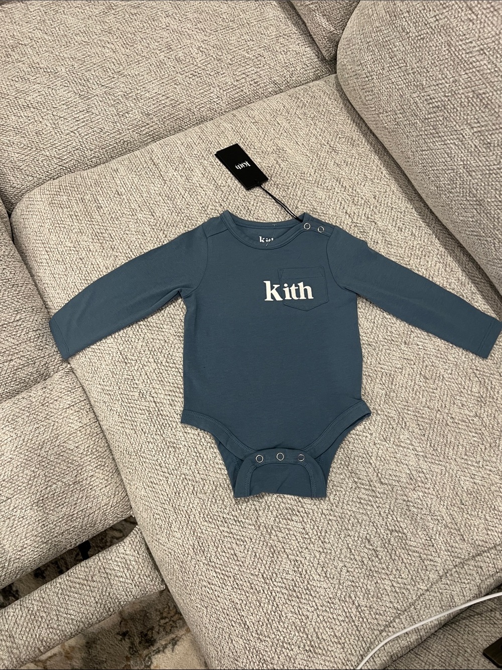 Kith Long Sleeve Baby Bodysuit in Slate Blue-Green